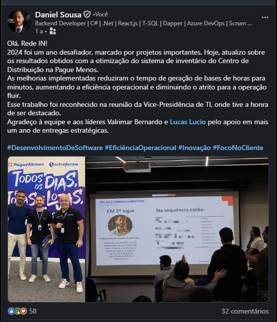 LinkedIn post — project recognition